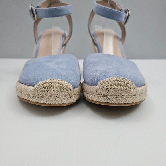 Stuart Weitzman Crystal Buckle Wedge Womens 10 Cornflower Blue Suede Espadrille - Picture 10 of 16
